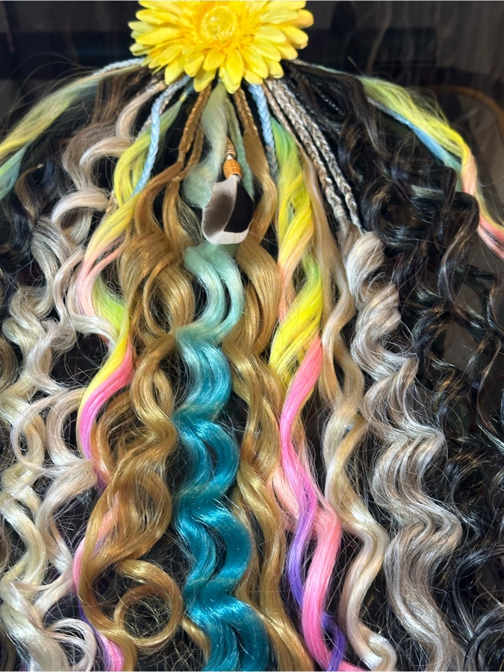 Colorful Braided Hair Extensions with Feather Accent - Picture 9 of 13